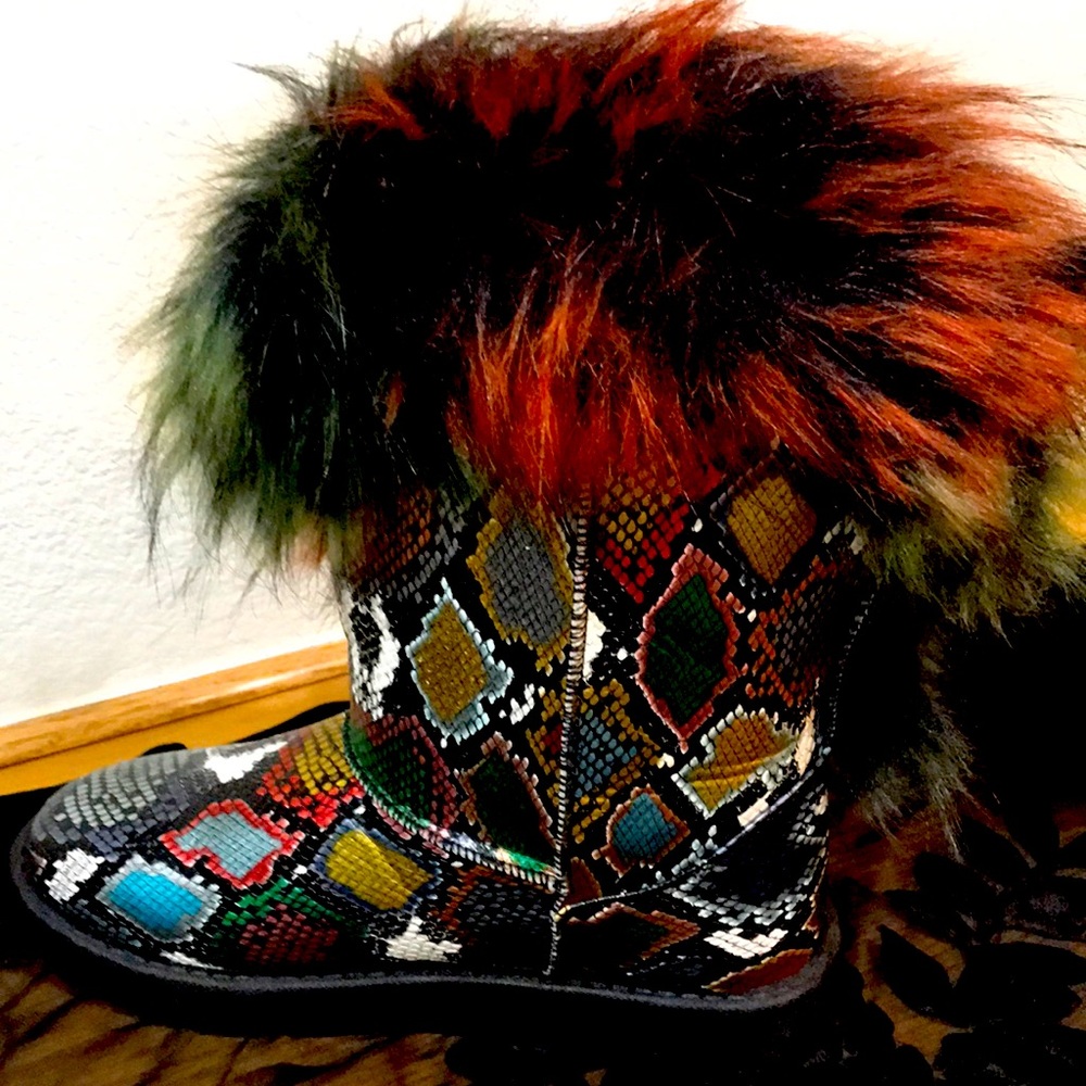 Fuzzy Snake Skin Boots
